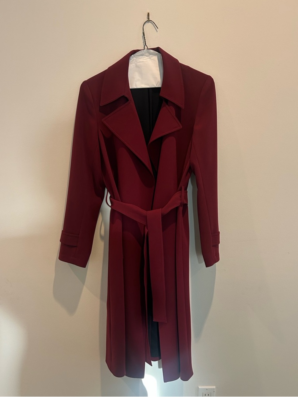 Theory Women's Burgundy Red Wrap Trench Coat with Belt Size Large